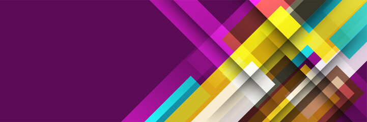 Overlap Gradient abstract purple colorful memphis wide banner design background. Modern abstract geometric banner background.