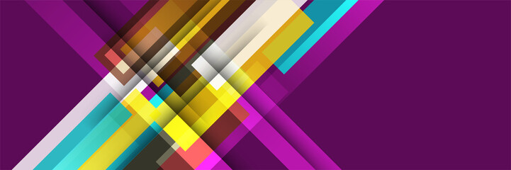 Overlap Gradient abstract purple colorful memphis wide banner design background. Modern abstract geometric banner background.
