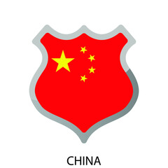 Flat shield flag of China icon. Simple isolated button. Eps10 vector illustration.