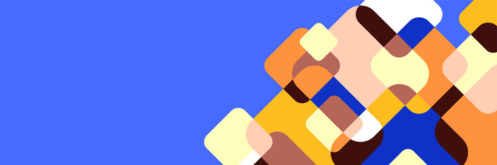 rounded rectangle abstract blue orange colorful memphis wide banner design background