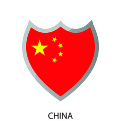 Flat shield flag of China icon. Simple isolated button. Eps10 vector illustration.
