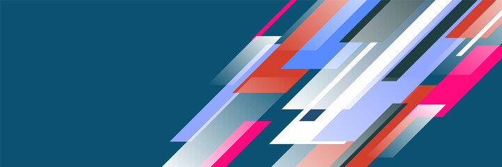 Gradient stripes abstract blue colorful memphis wide banner design background