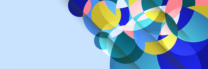 Circle abstract blue colorful memphis wide banner design background