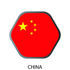 Flat hexagon flag of China icon. Simple isolated button. Eps10 vector illustration.