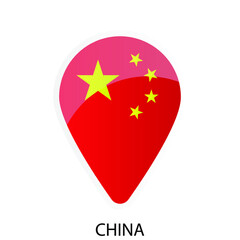 Glossy location pin flag of China icon. Simple isolated button. Eps10 vector illustration.