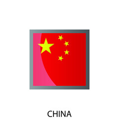 Glossy square flag of China icon. Simple isolated button. Eps10 vector illustration.