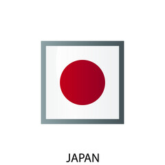 Glossy square flag of Japan icon. Simple isolated button. Eps10 vector illustration.