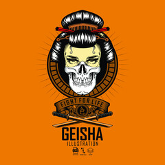 GEISHA ILLUSTRATION 1, WITH A YELLOW BACKGROUND