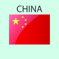 Glossy rectangle flag of China icon. Simple isolated button. Eps10 vector illustration.