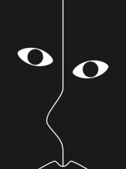 Black and white illustration of a face. Abstract line vector graphic.