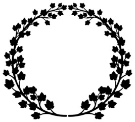 モノクロのリーフ・植物のリース・フレーム単品　ラスター素材