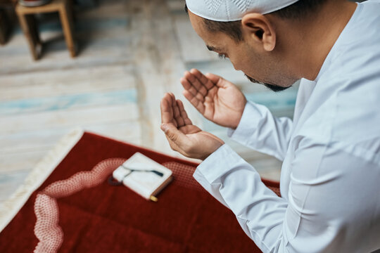 Close-up of Muslim believer in prayer.
