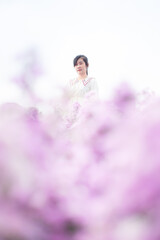 Margaret flower field and woman,Portrait of teenage girl in a garden of flowers