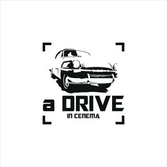 Obraz premium classic car movie cinema illustration, black car silhouette logo design