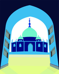 Beautiful mosque view from door vector design