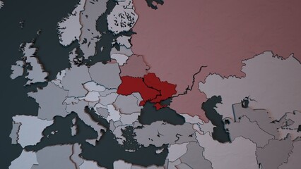 3d map of Ukraine and the European Union, Europe. The concept of joining NATO and war. Relations between Ukraine and Russia. Crimea, Donetsk, Luhansk occupied by Russia territories