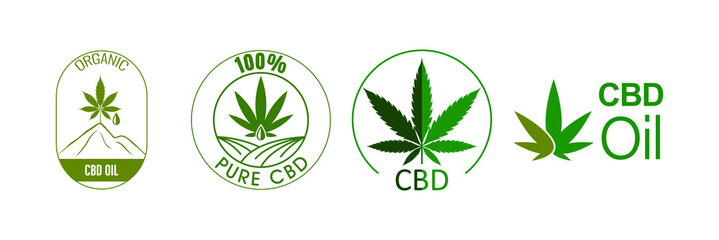 CBD hemp oil, THC free, CBD oil organic CBD icon set vector illustration 
