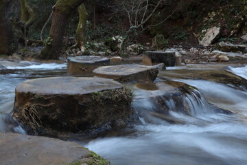 small waterfall called Turgut Falls, water falling into pond, hiking area in Marmaris,  Turkey