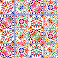 Portuguese, azulejo ceramic tiles design. Hand-drawn vector seamless mosaic mandala pattern