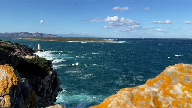 Capo Ferro with stormy sea, Olbia -temple - Sardinia