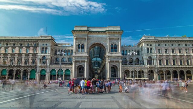 The Galleria Vittorio Emanuele II timelapse hyperlapse on the Piazza del Duomo Cathedral Square .