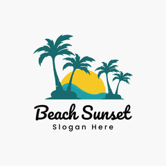 sunset beach vector logo with simple concept designs
