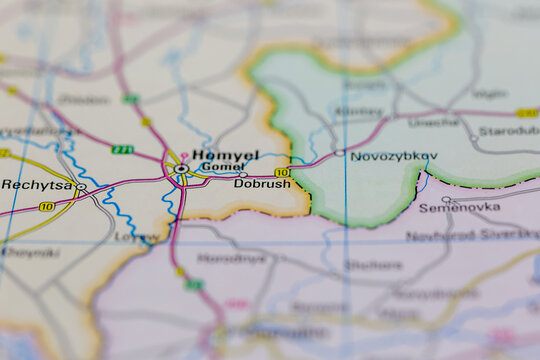 03-03-2022 Portsmouth, Hampshire, UK, Dobrush Ukraine shown on a road map or Geography map