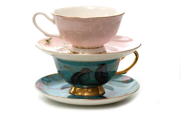 Porcelain teac ups stacked on top of each other