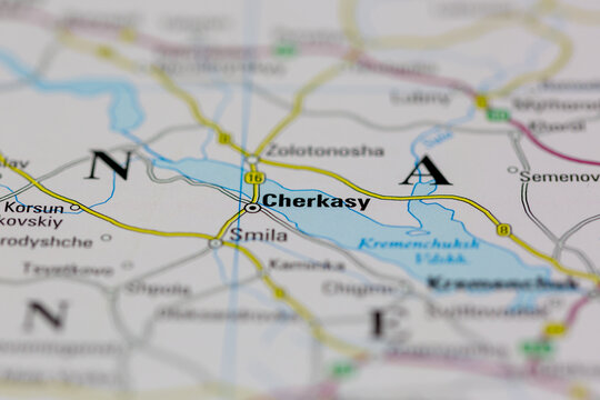 03-03-2022 Portsmouth, Hampshire, UK, Cherkasy Ukraine shown on a road map or Geography map