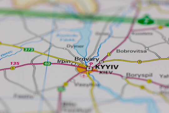 03-03-2022 Portsmouth, Hampshire, UK, Brovary Ukraine shown on a road map or Geography map