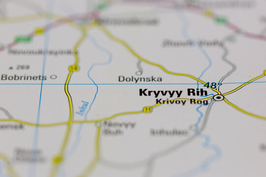 03-03-2022 Portsmouth, Hampshire, UK, Kryvyy Rih or Krivoy Rog Ukraine shown on a road map or Geography map
