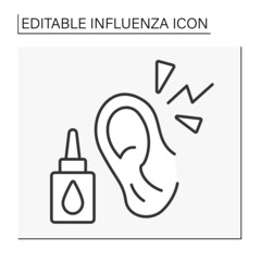  Earache line icon. Treatment ear due to cold, flu with heavy pain. Infections. Healthcare. Influenza concept. Isolated vector illustration. Editable stroke