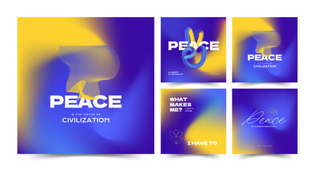 Obraz na płótnie Canvas Peace Instagram Quotes. Yellow and Blue Background