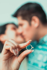 wedding couple showing their engagement ring