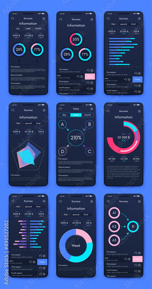 Aufkleber vector graphics infographics with mobile phone. template for creating mobile applications, workflow 
