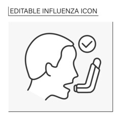  Inhaler line icon.Treatment of shortness of breath. Asthma treatment.Healthcare. Influenza concept. Isolated vector illustration. Editable stroke