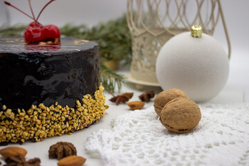 Delicious chocolate cake with Santa