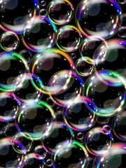 Template with vector realistic soap bubbles on transparent background