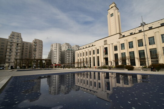 Villeurbanne City hall with square
 Lazare Goujon in the foreground in Lyon suburb.Build in 1930 at the initiative of Lazare Goujone.