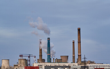 Industrial pollution with funnels and smoke