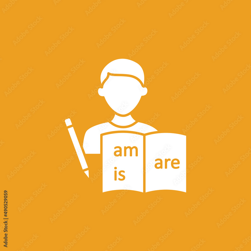 Poster writing glyph icon. skills and knowledge of meaning forming. write exercise. language learning conce