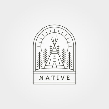 teepee tent line art badge symbol illustration design, indian tent design