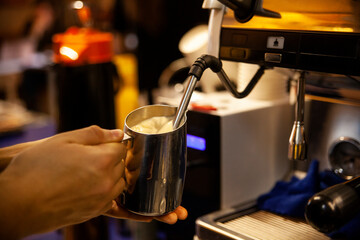 Fototapeta na wymiar espresso machine pouring coffee