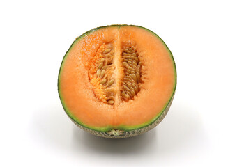  half of cantaloupe melon on white background