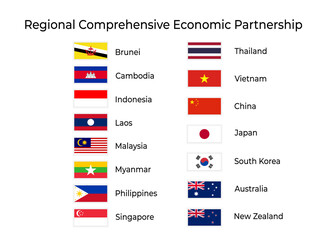 Colorful naturalistic waving flag of Regional Comprehensive Economic Partnership. Illustration.