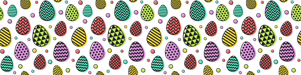 Colourful Easter banner with eggs. Seamless pattern. Vector