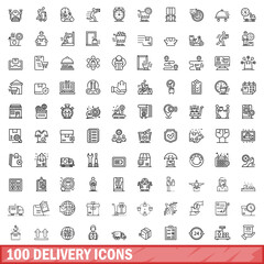 100 delivery icons set. Outline illustration of 100 delivery icons vector set isolated on white background