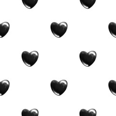 Fototapeta premium Seamless pattern of black textured hearts arranged in diagonal rows on a white background.