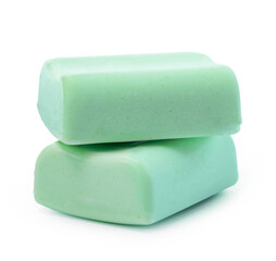 Green soap bars isolated on white background.