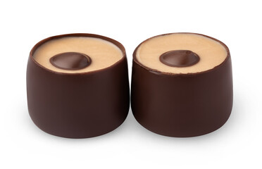 Chocolate candies praline isolated on white background